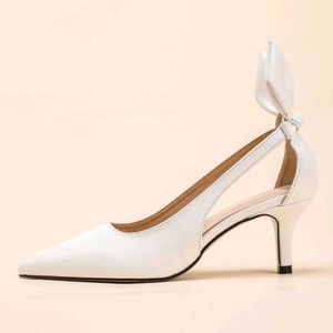 White Bow Cutout Heels